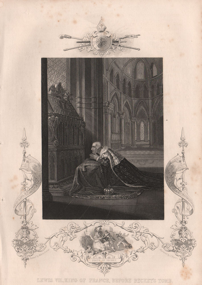 FRANCE. Lewis VII. King of France, before Becket's Tomb. Death of Becket 1853